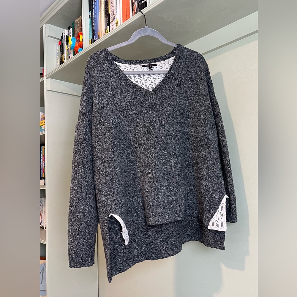 Olivia Sky Sweater w/ Lace Trim